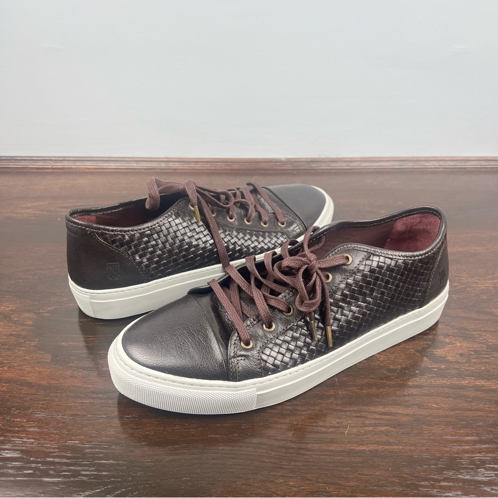 Noah Waxman Leather Sneakers Mens Low Top Shoes Gotham 2 Woven Size 9.5 Burgundy